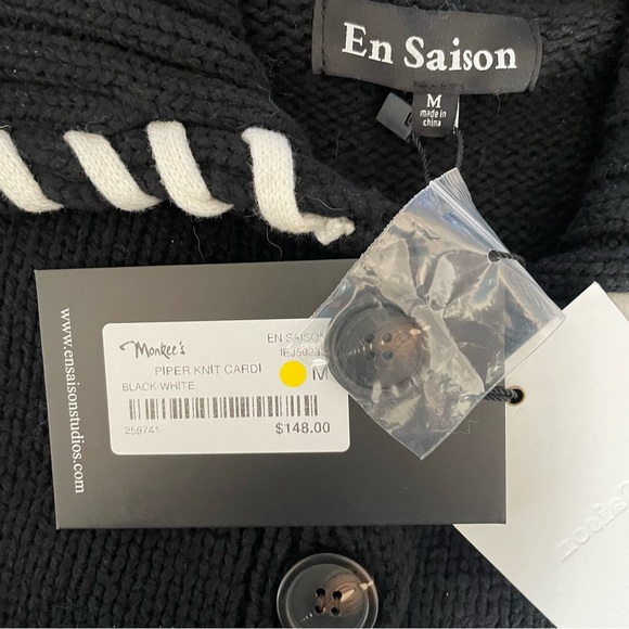 En Saison Piper Whipstitch Black & White Cardigan Sweater Women’s Medium NEW - Picture 5 of 14